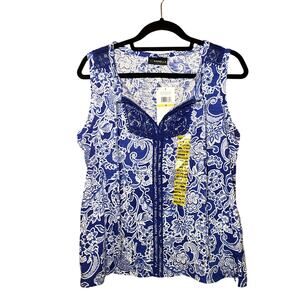 Rafaella - Blue and White Tank Top Blouse - Women's Size Medium